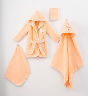 Wholesale Unisex Baby 4-Piece Unisex Bamboo Bathrobe Set 0-36M Ramel Kids 1072-706 Salmon Color 