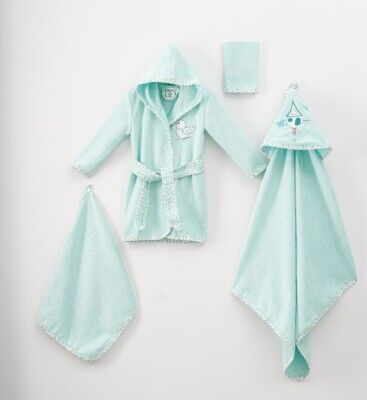 Wholesale Unisex Baby 4-Piece Unisex Bamboo Bathrobe Set 0-36M Ramel Kids 1072-706 Mint Green 