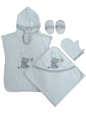 Wholesale Unisex Baby 5-Piece Towel Hooded Pareo Set 0-18M Tomuycuk 1074-55090 Gray