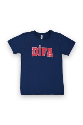 Wholesale Unisex Baby Printed T-Shirt 9-12Y Difa 1078-17618 Navy 