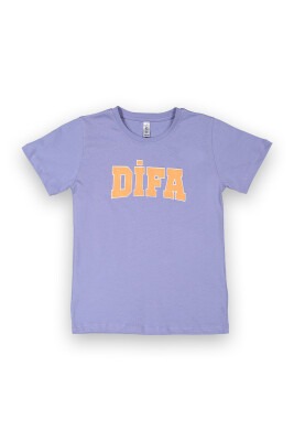 Wholesale Unisex Baby Printed T-Shirt 9-12Y Difa 1078-17618 Lilac