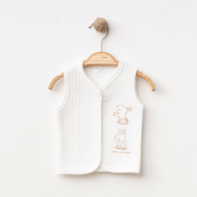 Wholesale Unisex Baby Quilted Vest Newborn Set 0-9M Gümüş Baby 2043-00400-1 Ecru