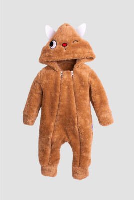 Wholesale Unisex Double Zipper Costume Welsoft Jumpsuit 3-12M Kidexs 1026-40114 Brown