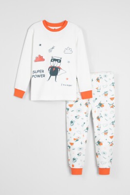 Wholesale Unisex Kids Printed Pajamas Set 4-8Y Krazber 1098-TPN111158523216 Cream