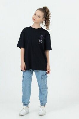 Wholesale Unisex Kids Printed T-shirt 9-14Y DMB Boys&Girls 1081-7506 Black